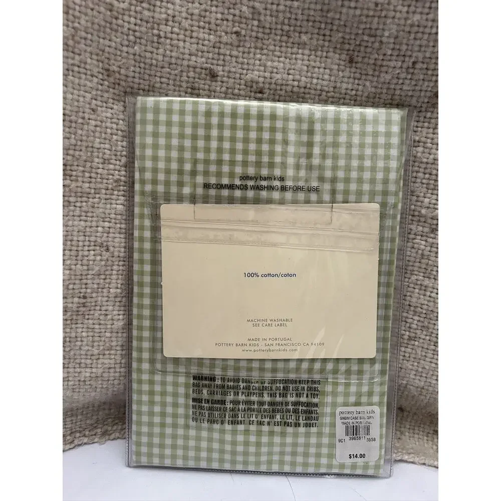 NEW Pottery Barn Kids Size Small Pillowcase Green And White Gingham
